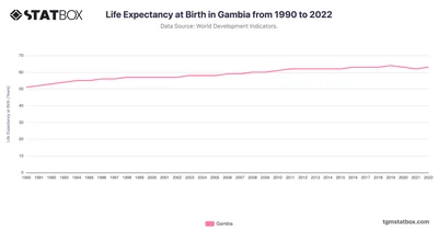 Life Expectancy at Birth in Gambia from 1990 to 2022