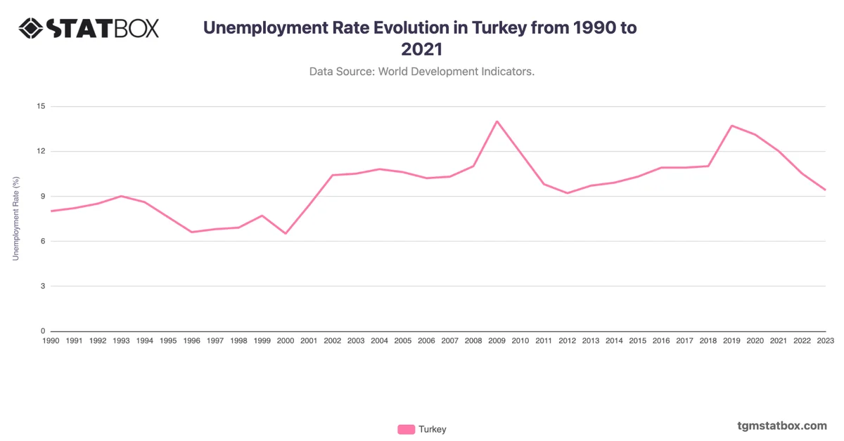 Unemployment Rate Evolution in Turkey from 1990 to 2021
